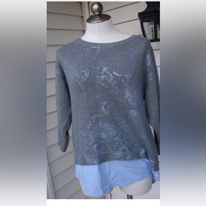 Chico's Gray and Blue Sweater with Collar